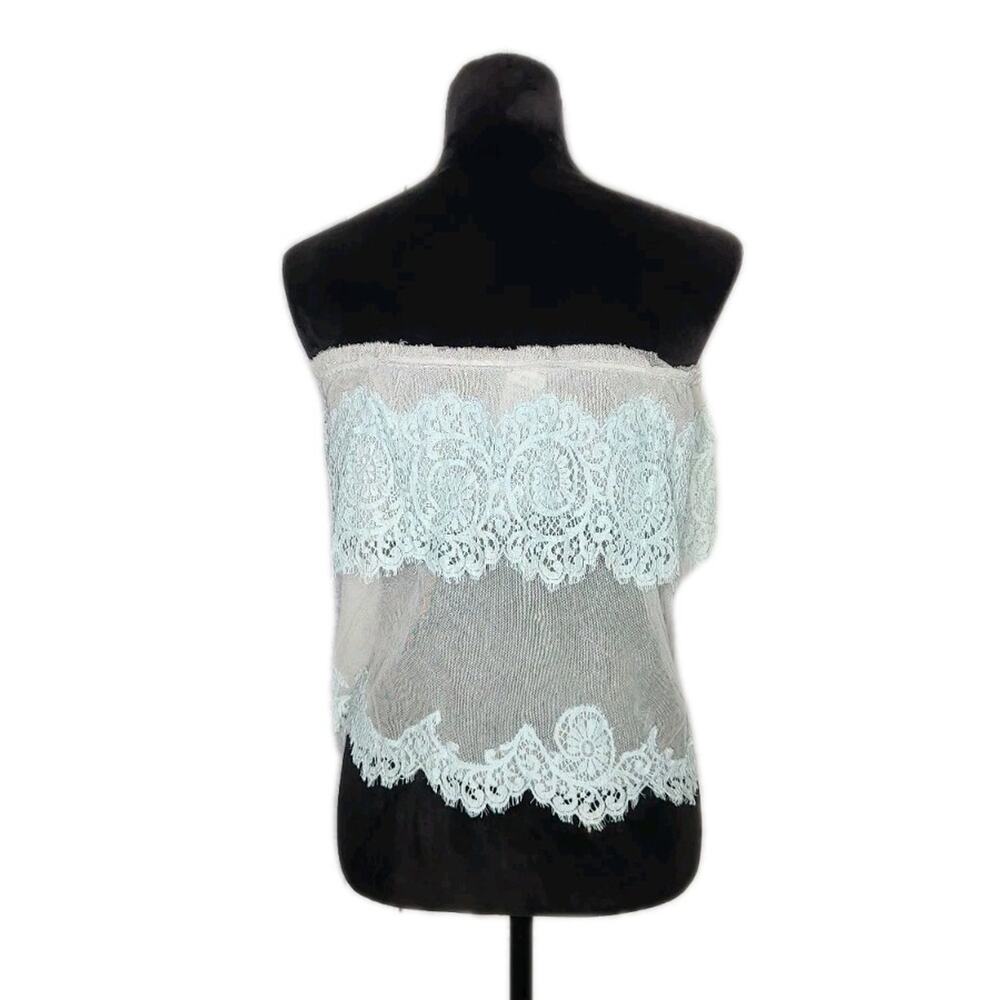 Catherine Brickhill Cotton Mesh Tulle Lace Strapless Sheer Top Light Mint S - Picture 3 of 6